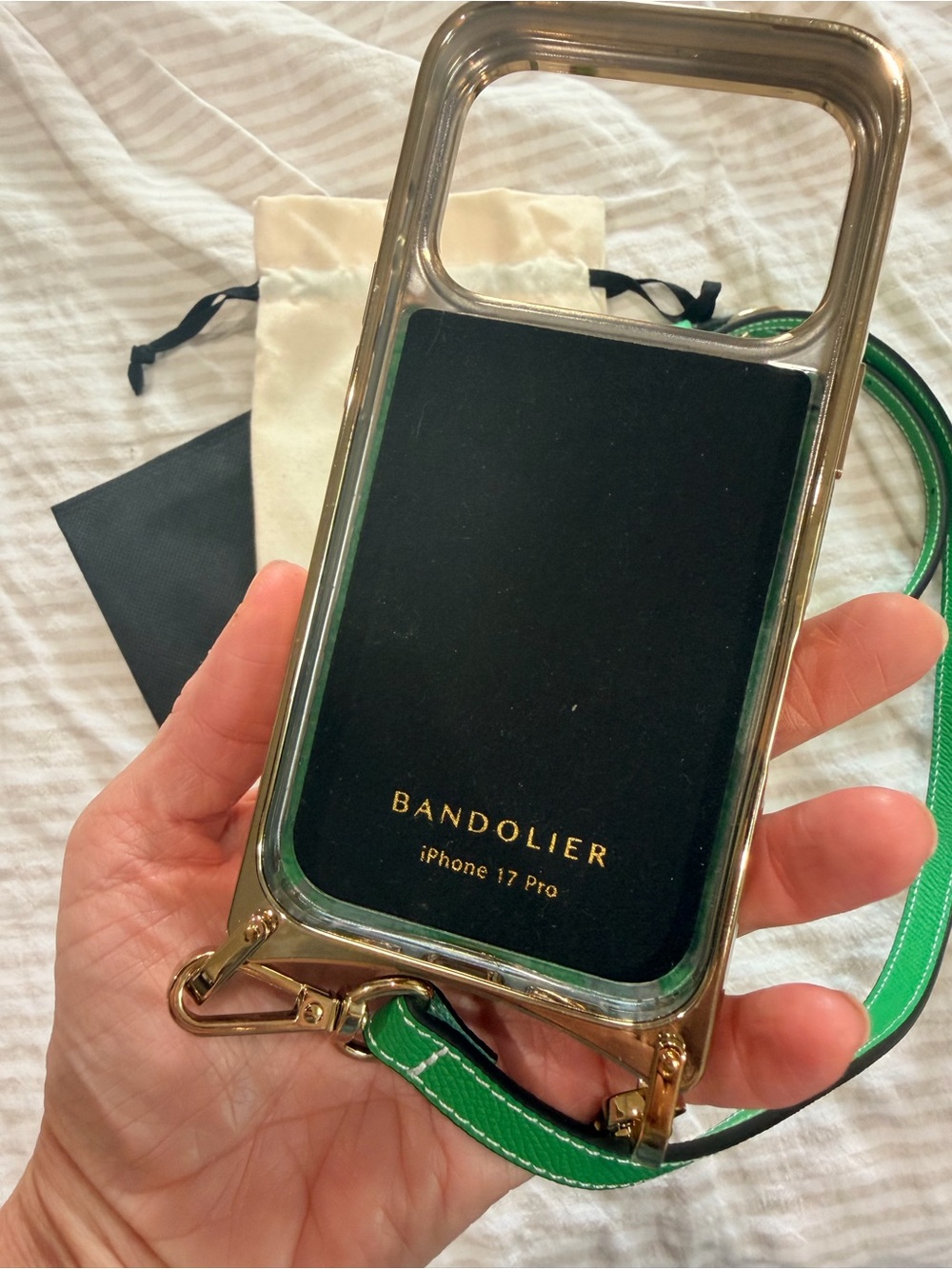 Bandolier DONNA Fern Green Leather Crossbody Case with Gold Trim - Picture 2 of 3
